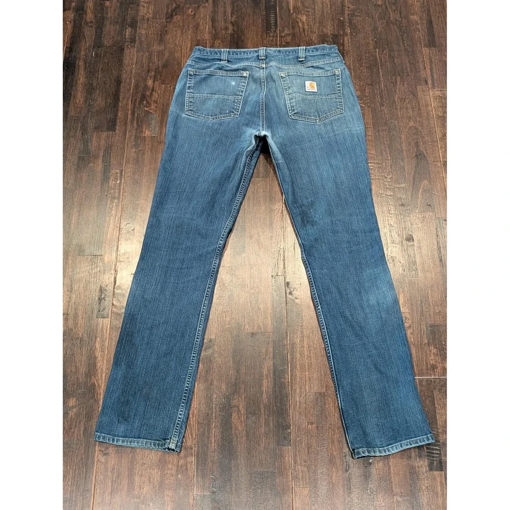 Carhartt Jeans Mens 34x34 Blue Rugged Flex Straight Leg Stretch Denim Paint - Picture 10 of 16